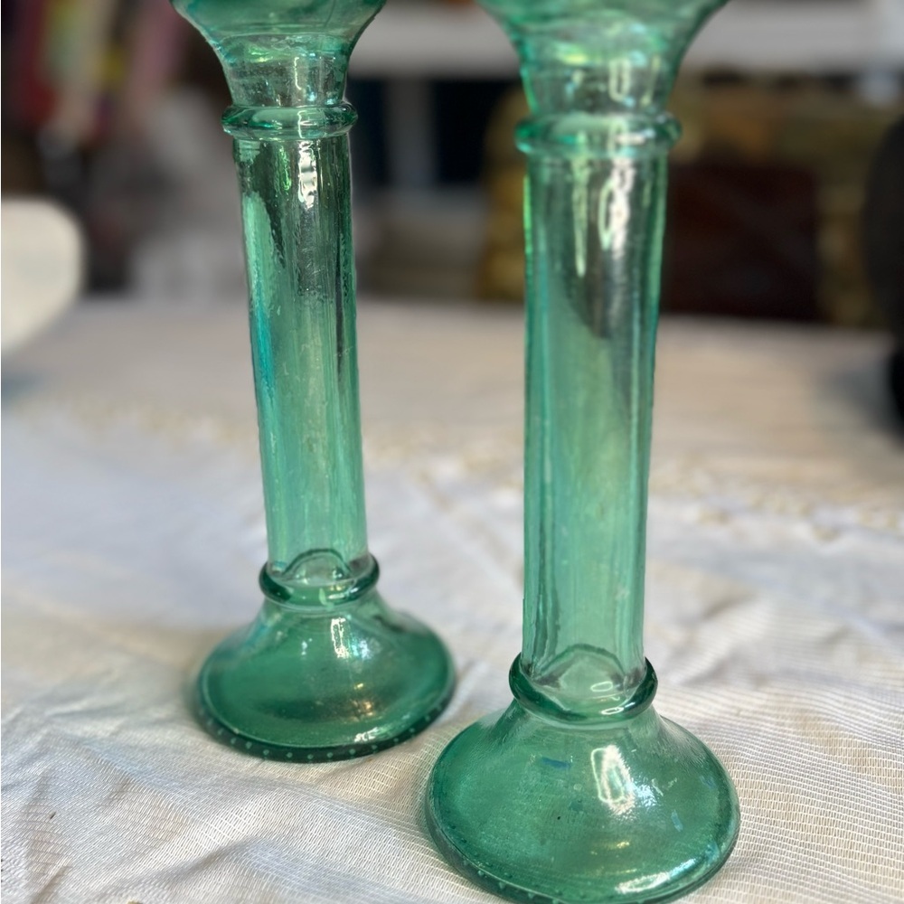 Vintage Elegant Green Glass Candle Holders